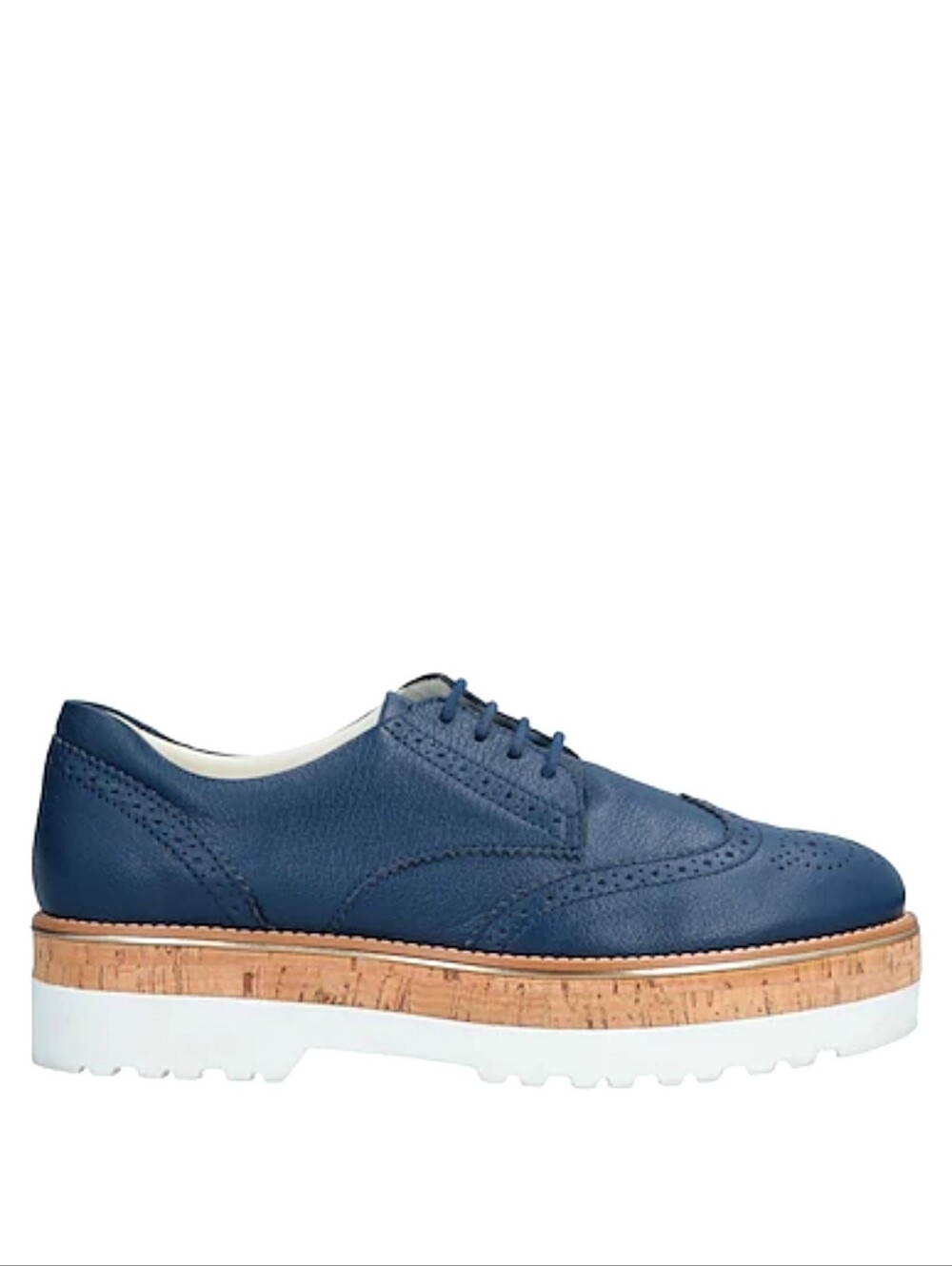 🆕 Hogan Oxford Platform Brogues Navy Pebbled Leather Cork Midsole Chunky 7.5